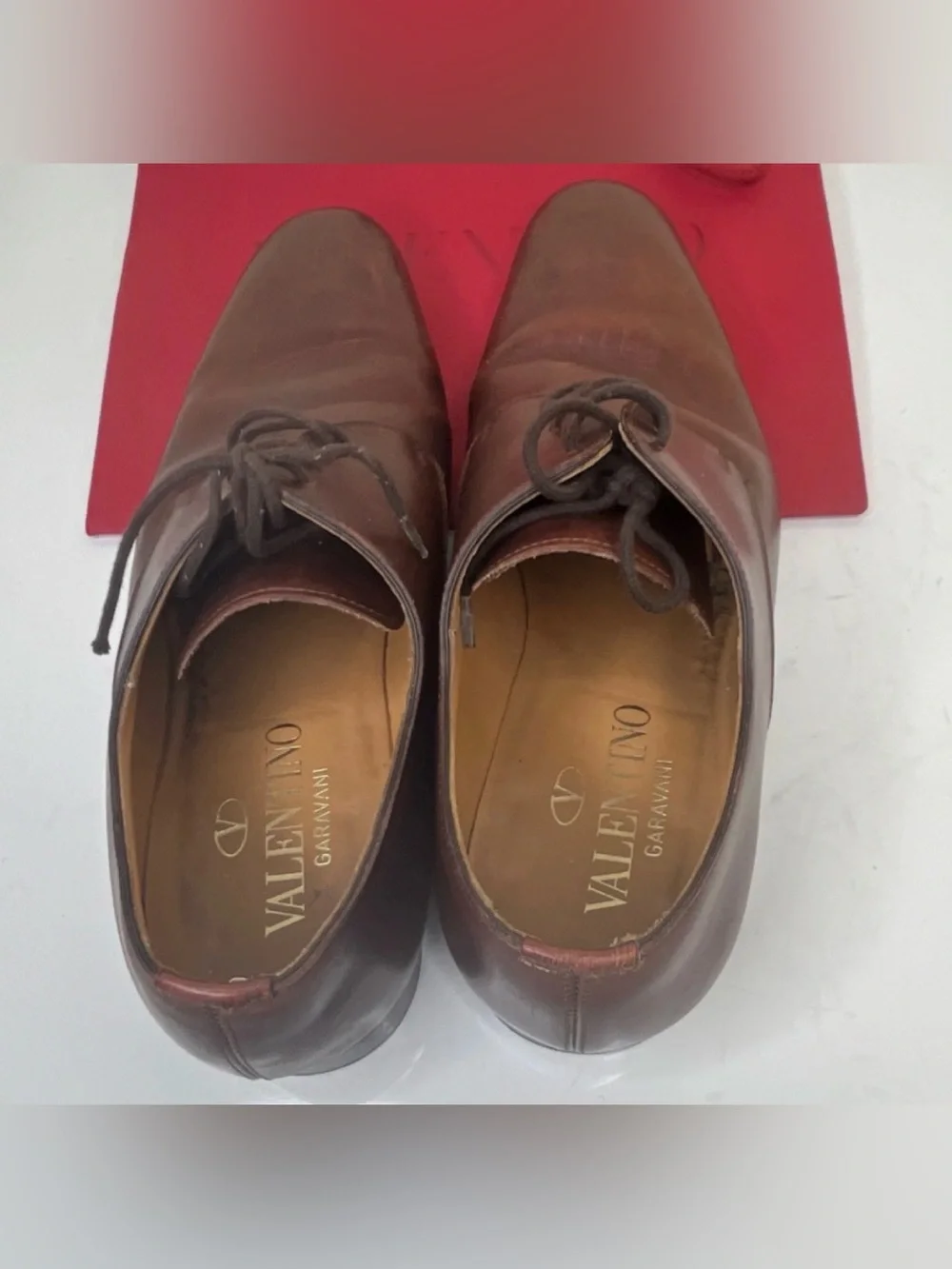 Valentino Garavani Brown Leather Derby Dress Shoe Lace Up Men's Size EU40 US 7